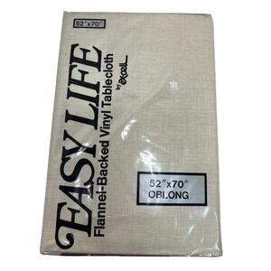 Vtg NOS Easy Life Flannel Backed Vinyl Tablecloth 52x70 Tan NIP